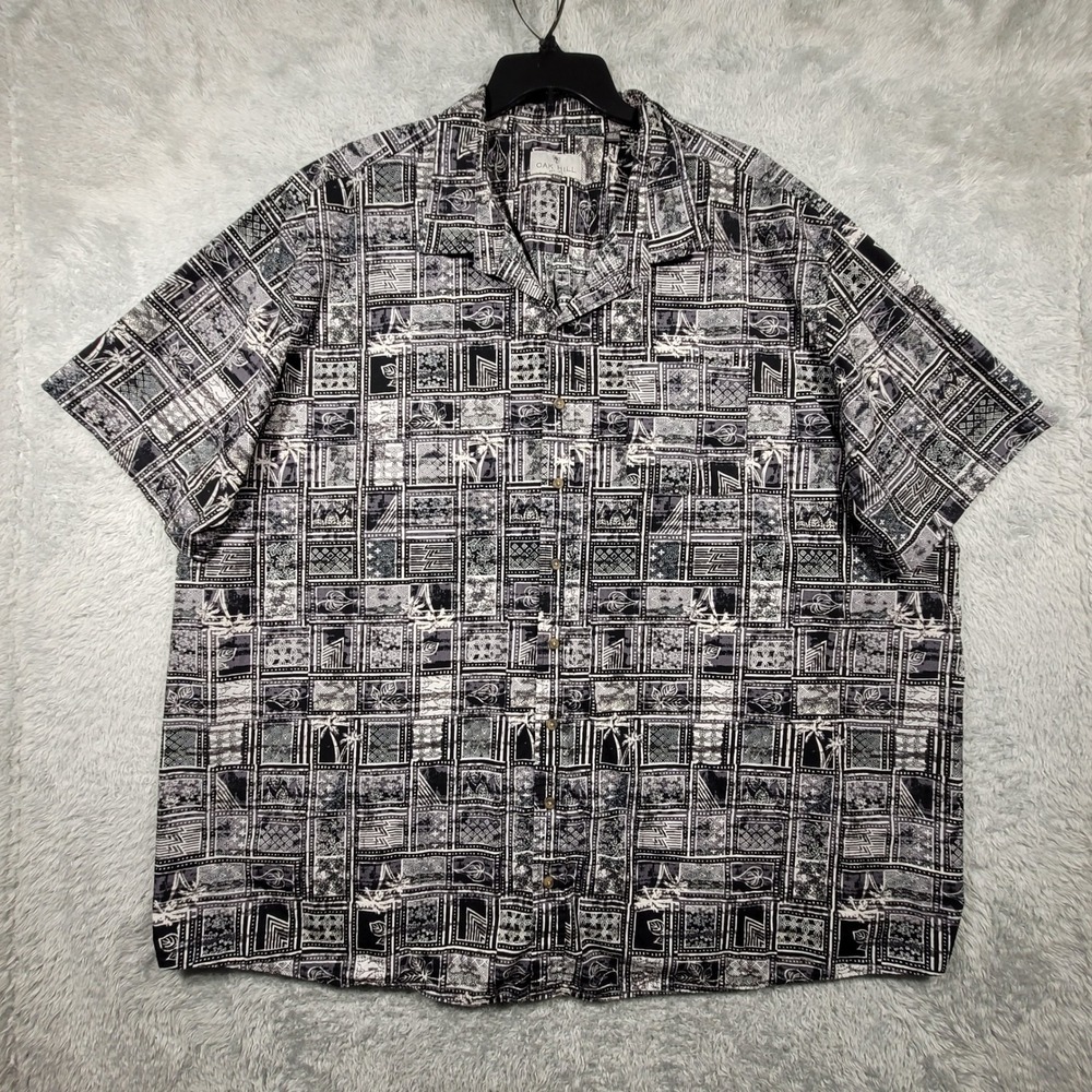 Oak Hill Button Down Shirt Mens 4XLT Black White Grey Geometric Patchwork Cotton